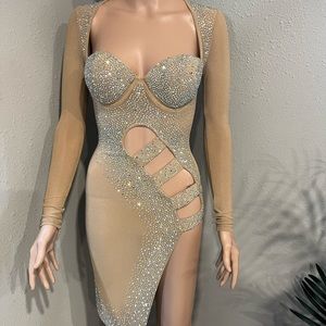 Stop and stare rhinestone mini dress nude